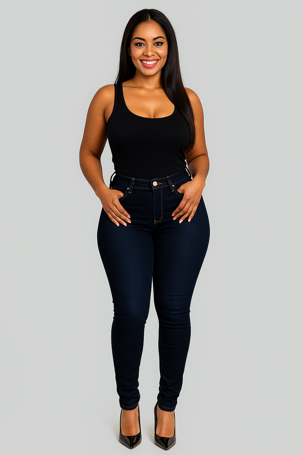 Woman's pure color jeans denim high waist jeans street play cultivate one's morality pants shaping figure with high waist jeans