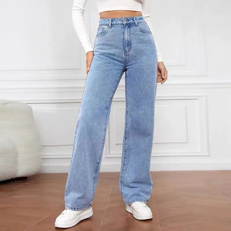 Explosions New European and American Ladies Jeans Women's High Waist Slim Straight Jeans