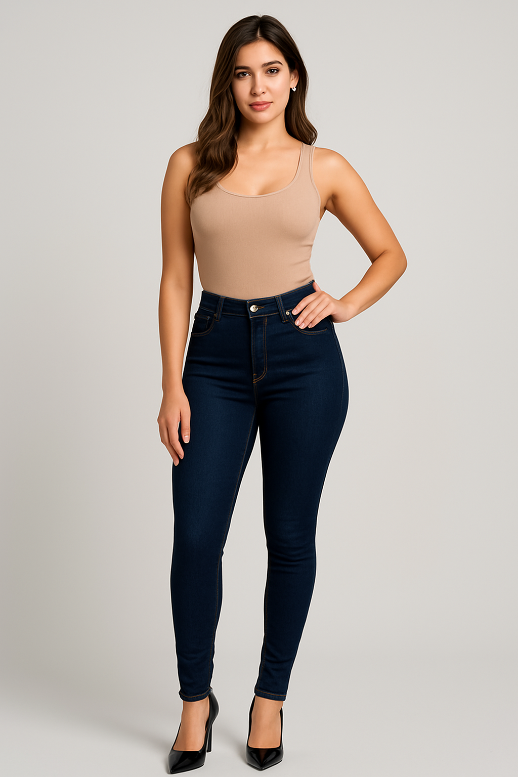 Woman's pure color jeans denim high waist jeans street play cultivate one's morality pants shaping figure with high waist jeans