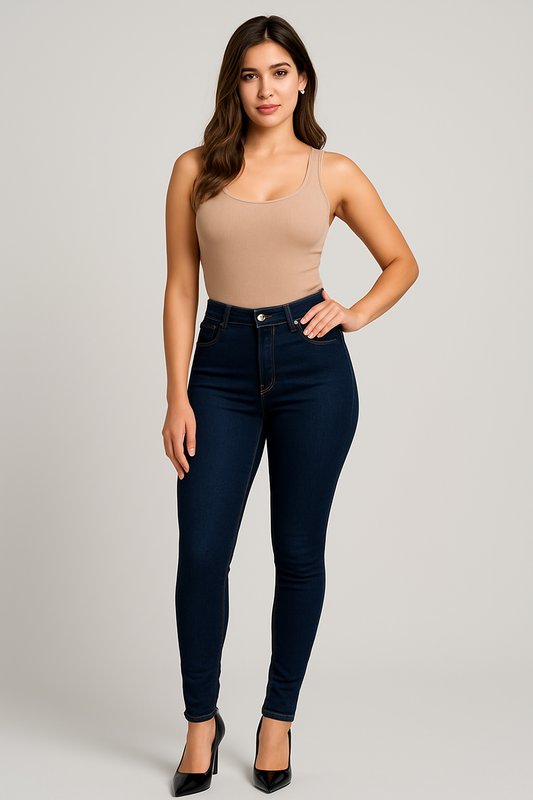 Woman's pure color jeans denim high waist jeans street play cultivate one's morality pants shaping figure with high waist jeans