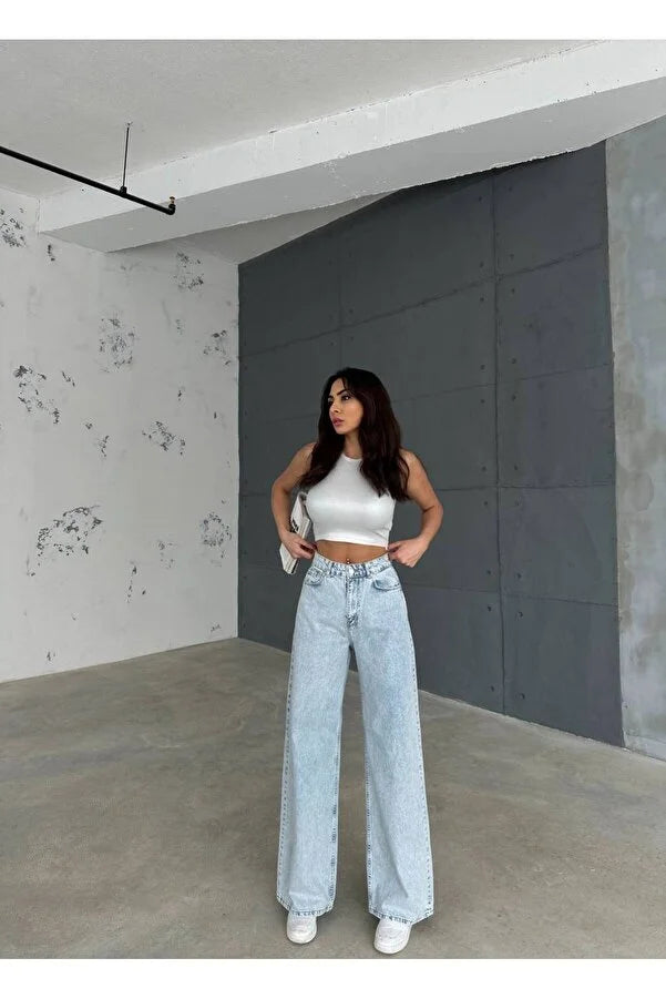 Retro High Waist Commuter Light Color INS Straight Leg Slimming Versatile Wide Leg Floor Length Pants Jeans