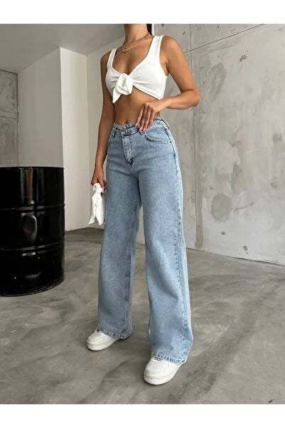 Retro High Waist Commuter Light Color INS Straight Leg Slimming Versatile Wide Leg Floor Length Pants Jeans